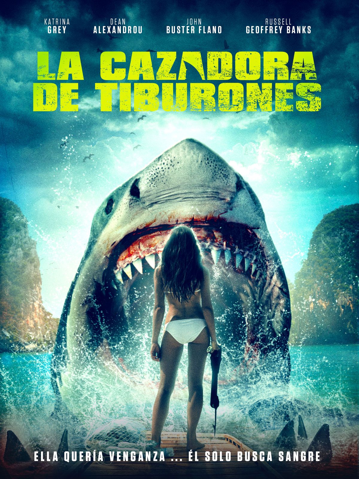 Keyart for the movie Shark Huntress (Spanish Title: Cazadora de Tiburones)